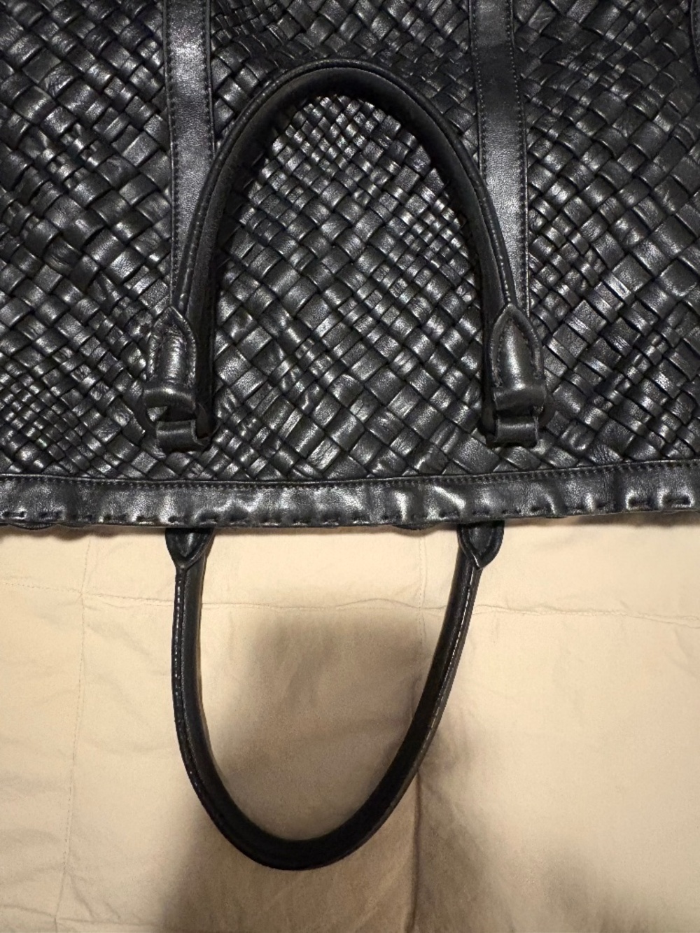 *FIRM PRICE* Falor ITALY Woven Black Leather Tote Handbag - Picture 14 of 15
